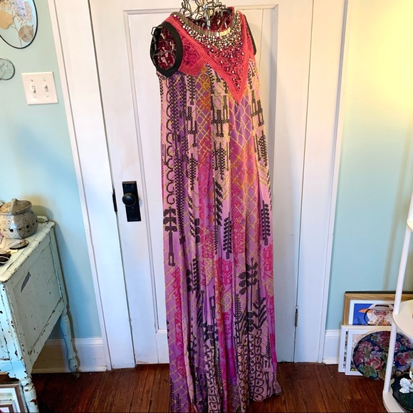 Hemant & Nandita RARE beaded silk maxi dress - Picture 2 of 7